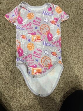 Little Sleepies Gray One-Piece Bodysuit with Orange & Pink Basketball Print